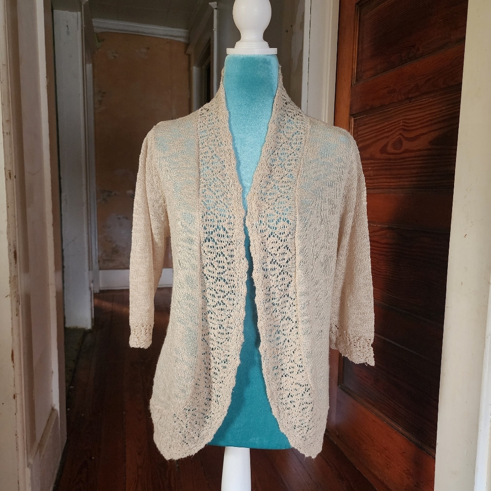 Delicate Woven 3/4 Sleeve Open Cardigan